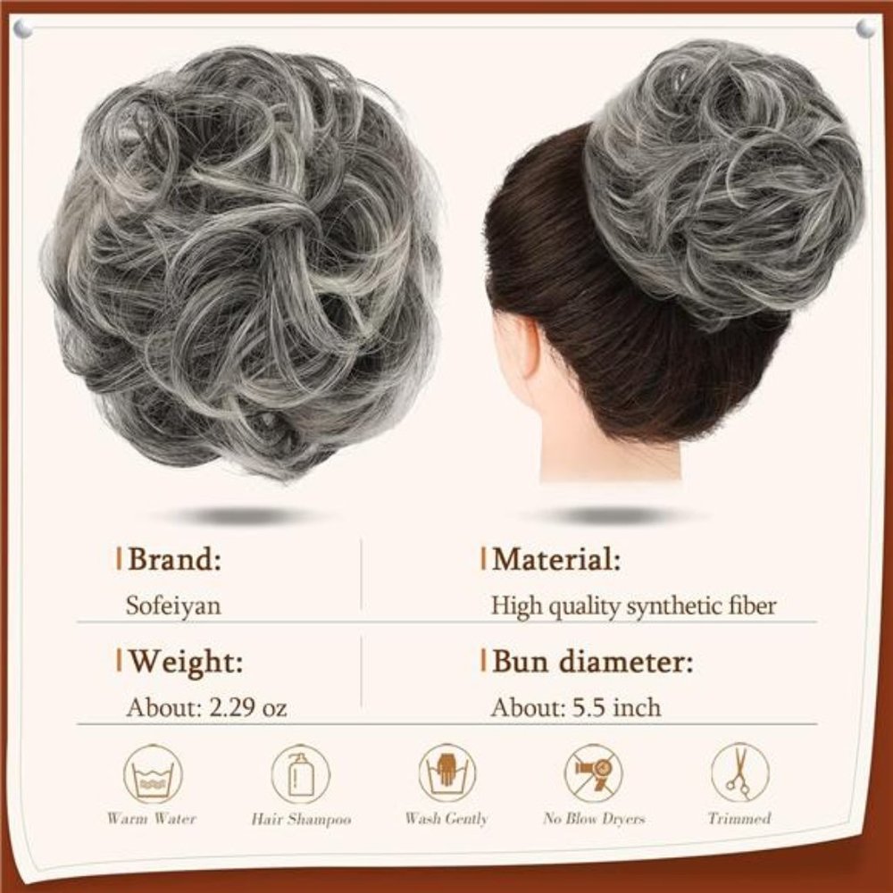 Women's Claw Clip Messy Bun Hair Piece Wavy Curly Hair Bun Clip in Claw - Picture 2 of 5